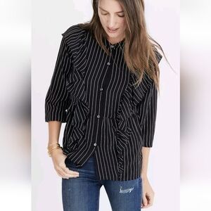 MADEWELL 100% Silk Ruffle Front Top Blouse Size Small Black